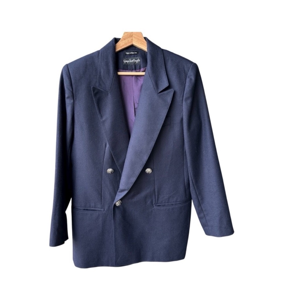 Giorgio Sant Angelo Blazer Jacket Coat Navy Blue Merino Wool Double Breasted 8